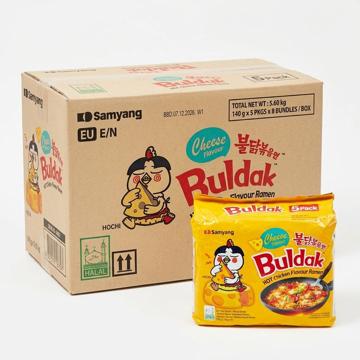 Buldak Cheese Hot Chicken Flavour Ramen Noodles 140g Pack of 5 x 8