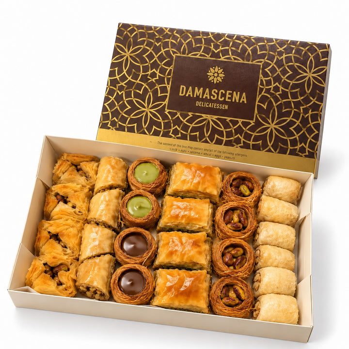 Damascena Delicatessen Fresh Assorted Arabic Baklava & Pastry Selection – 24 Pieces