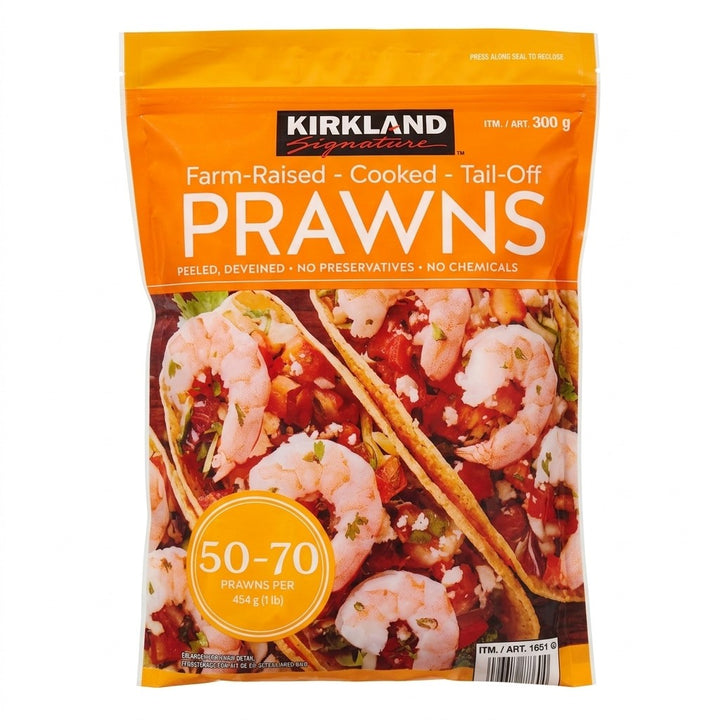 Kirkland Signature Farm-Raised Cooked Tail-Off Prawns 50/70 – 907g