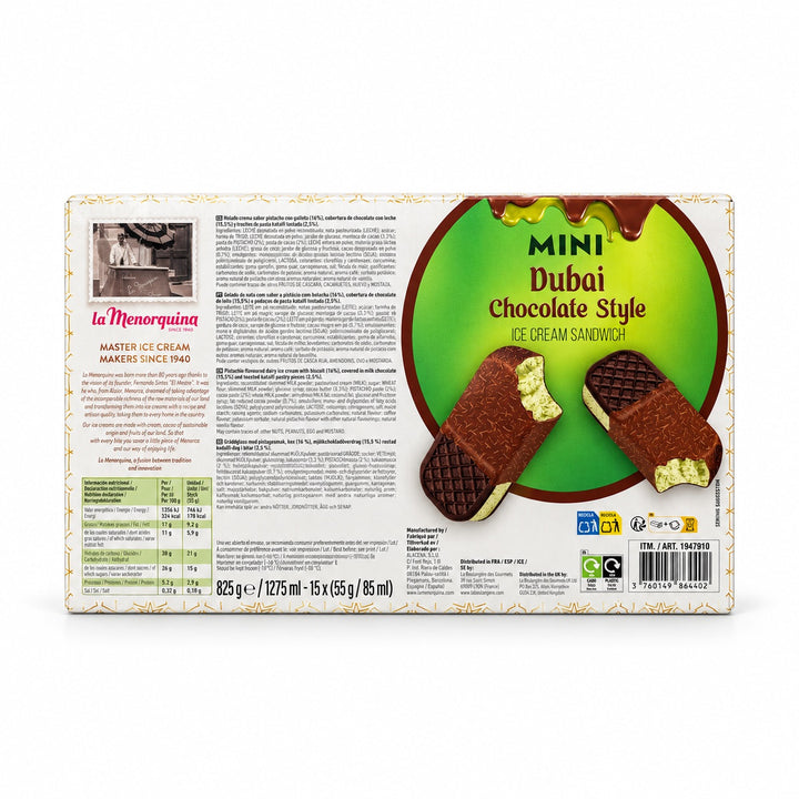 La Menorquina Mini Dubai Chocolate Style Ice Cream Sandwiches 15 × 55g-1