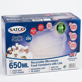 SATCO 650ml Recyclable Microwave Food Containers with Lids 250 Pack