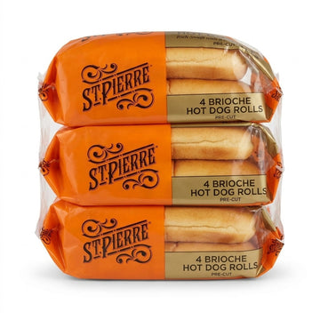 St Pierre Brioche Hot Dog Rolls Pre Cut – 3 × 4 Pack