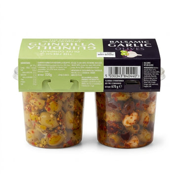 The Fresh Olive Company Balsamic Garlic Olives & Guindilla Chilli Olives 670g