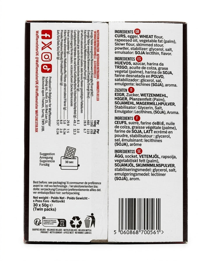 Wafflemeister Toasting Waffles Twin Packs 50g X 30-1
